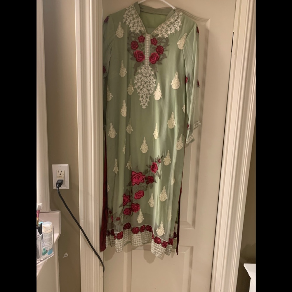 Embroidered pure chiffon dress ..